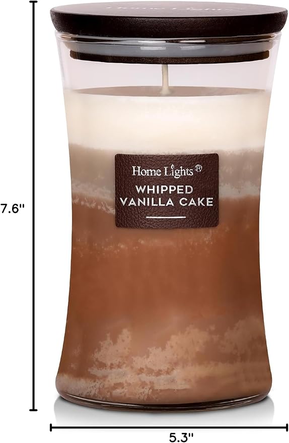 HomeLights 3-Layer Candles for Home Scented, 21.52 OZ Natural Soy Wax Scented Candles Burns Up to 100 Hours, Large Jar, Whipped Vanilla Cake