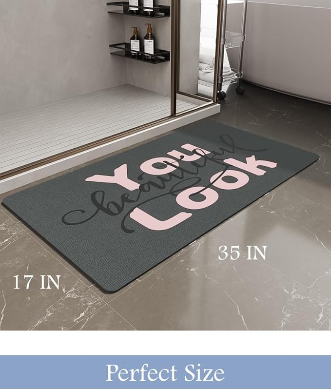 MontVoo-Bath Mat-Bathroom Mat Rug Non Slip Super Absorbent Stain Resistant Quick Dry Thin Bathroom Rug-Bath Mats for Bathroom Floor Bathtub Vanity-Bathmat Bath Rug Easy Care 17"x35" Pink