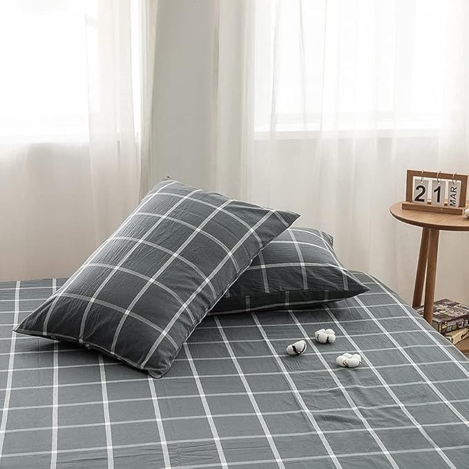 FACE TWO FACE Bedding Duvet Cover Set100% Washed Cotton Duvet Cover Linen Like Textured Breathable Durable Soft Comfy (King, Light Gray)