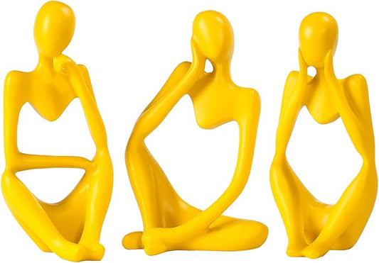 Thinker Statue Gold Decor Abstract Art Sculpture, Golden Resin Collectible Figurines for Home Living Room Office Shelf Decoration,Great Gifts Ideas (Yellow)