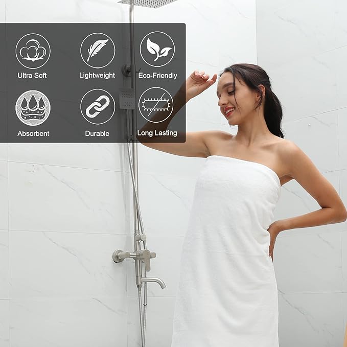 MINCHI 8 Piece Bath Towels Set, 600 GSM Absorbent Bathroom Towel for Home and Hotel Oversize Sheet Towel, 2 Large Bath Towels 35x70 inches, 2 Hand Towels,4 Wash Cloths, White
