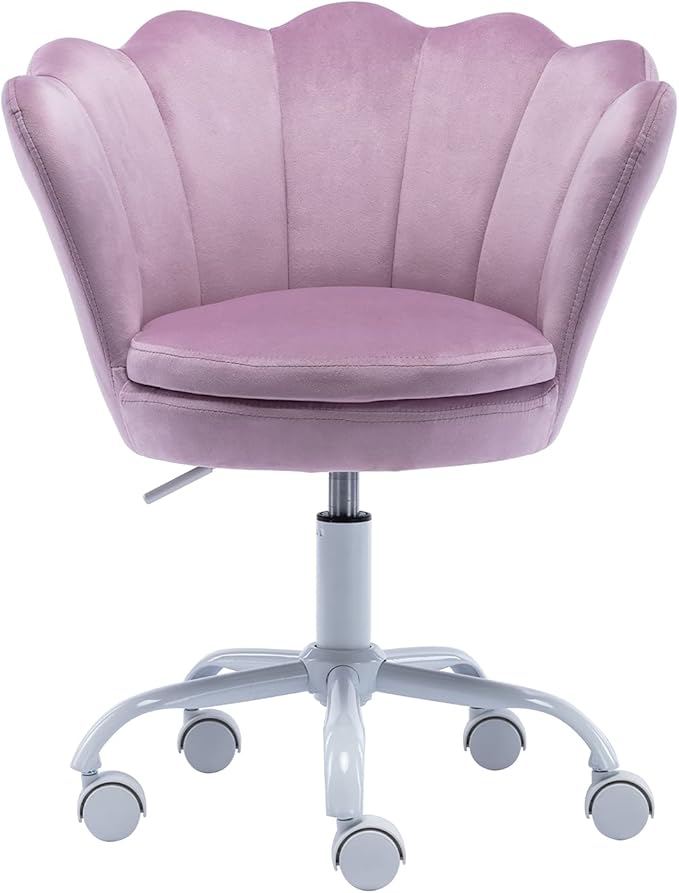 chairus Cute Kids Desk Chair Velvet Living Room Accent Armchair Upholstered Teens Vanity Chair with Seashell Back, Adjustable Swivel Children Study Chair for Computer Homework, Purple