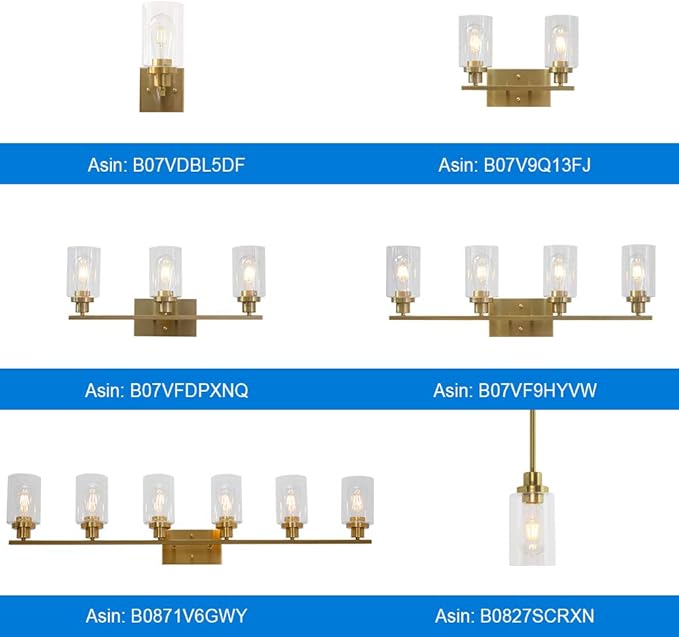 MELUCEE 2-Light Wall Sconce Brushed Brass Vanity Light Fixture Modern Style with Clear Glass Shade for Bathroom Hallway Bedroom Living Room Kitchen