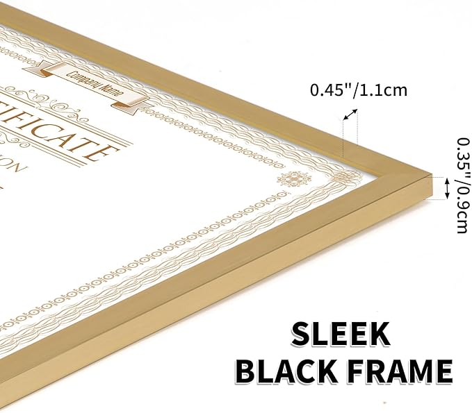 WIFTREY 16 Pack 8.5x11 Certificate Picture Frames, Multi 8.5 by 11 Photo Frame Bulk for Document Award, Wall Hanging or Tabletop Display, Gold
