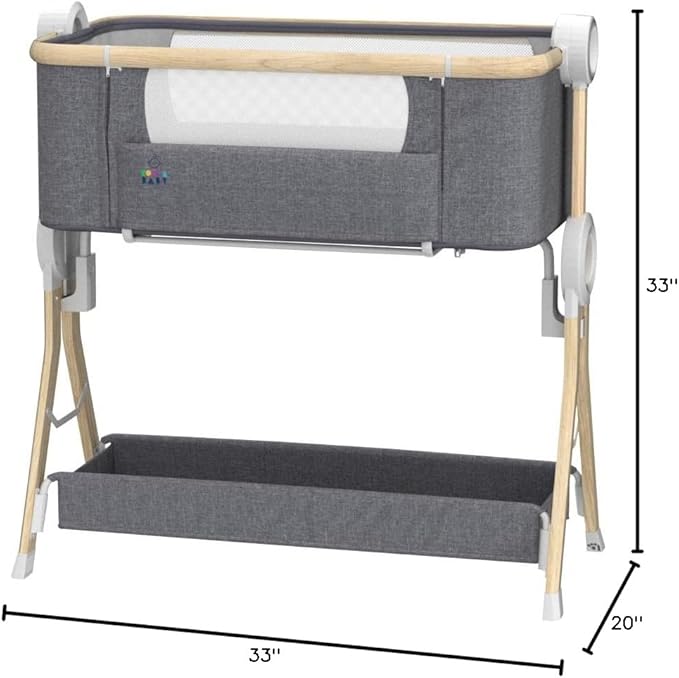 KoolerThings Baby Bassinet, Bedside Sleeper for Baby, Easy Folding Portable Crib with Storage Basket for Newborn, Bedside Bassinet, Comfy Mattress/Travel Bag Included