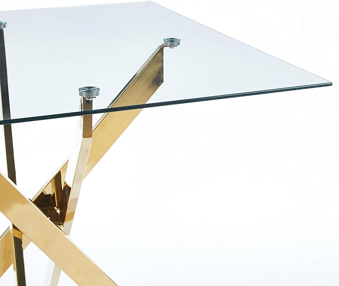 Square Glass Dining Table with Tempered Glass Top and Metal Legs - Modern Style for Home, Kitchen, Dining Room