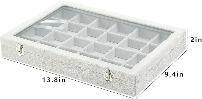 Coward Jewelry Organizer Tray Box, 24 Grids Ring Earring Chain Bracelet Necklace Jewelry Bead Display Holder Tray Case with Transparent Glass Lid for Home Drawer or Shop Selling