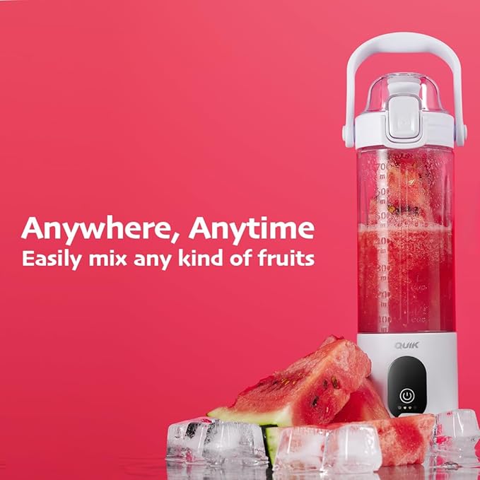 Portable Blender - Cordless 24oz. Personal Blender for Shakes and Smoothies, Licuadora, BPA Free - Ice Crush, Dishwasher safe parts, Waterproof, Triple Batteries, Juicer Cup (White)