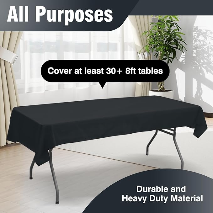 Craft And Party Black Plastic Table Cover Roll, 40Inch X 300Feet Disposable Plastic Tablecloth, Banquet Rectangle Tablecover Roll