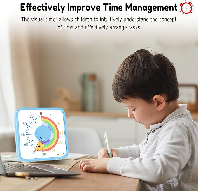 Secura 60-Minute Visual Timer, 7.5 Inch Magnetic Rainbow Countdown Timer for Classroom or Kitchen, Durable Mechanical Timer Clock with Magnetic Backing (Blue & Star)
