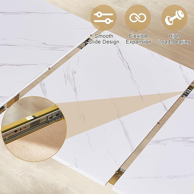 VECELO 3-Piece 63" Extendable Kitchen Table with Benches/Chairs, Modern Breakfast Dinette/Dining Room Set for 4/6/2, Small Space Saving Design, Easy Assembly