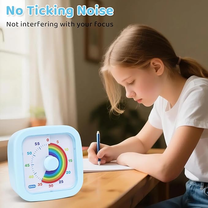 60 Minute Visual Timer for Kids and Adults, Square Countdown Timer with Rainbow Pattern, Desk Timer Kids Time Kitchen Timer Management Tools for Classroom Office Home, Blue