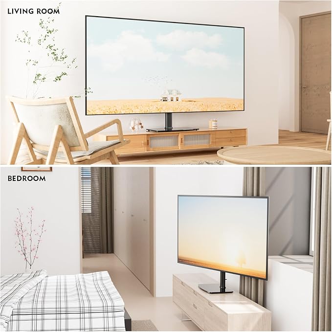 Universal Swivel TV Stand/Base Table Top Stand 40 to 86 inch TVs 110 Degree Swivel, 5 Level Height Adjustable, Heavy Duty Tempered Glass Base, Holds up 132lbs Screens, HT04B-003