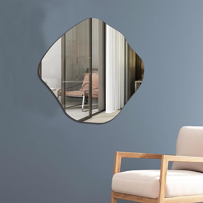 BOMINICA Irregular Wall Mirror Asymmetrical Mirror Frameless Mirror for Bathroom Living Room Entryway Bedroom, 20" x 20"