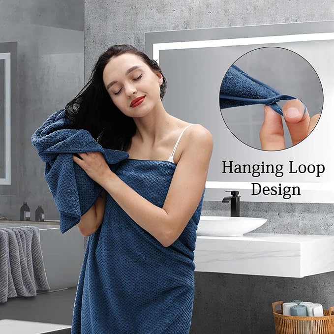 Hailea Navy Bath Towels Set 35x70 Inches - Luxury 600 GSM Oversized Bath Sheet Towel,Extra Large Microfiber - Quick Dry,Highly Absorbent,Super Soft Shower Towels Spa Hotel Bathroom Towel Set (4-Pack)