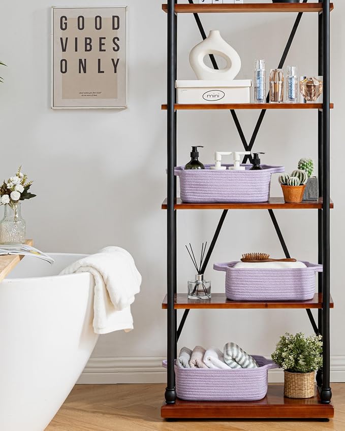 KALLAX Small Woven Basket, 12 x 8 x 4.5 Inches, Small Storage Baskets for Organizing, Gift Baskets Empty, Cute Rope Shelf Closet Storage Bins for Shelves, Dog Toy Basket, Purple