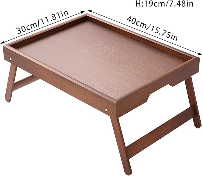 Bamboo Bed Tray Table with Foldable Legs Breakfast Tray, Lightweight Laptop Desk for Eating, Reading, Working in Bed or Sofa – Portable Lap Desk with Handles, Perfect for Home - Brown