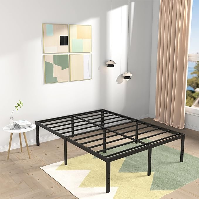 18 Inch California King Bed Frames Heavy Duty Metal Platform No Box Spring Needed, Maximum Storage, Easy to Assembly, Noise Free, Black
