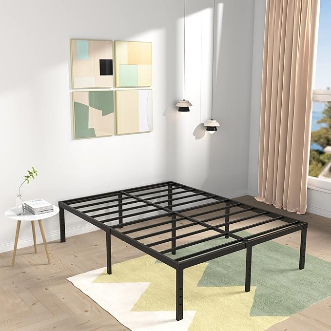 18 Inch Queen Bed Frame Heavy Duty Metal Platform No Box Spring Needed, Maximum Storage, Easy Assembly, Noise Free, Black