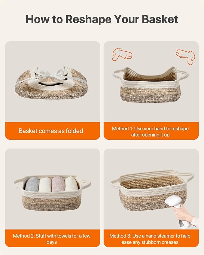 KALLAX Small Woven Basket, 12 x 8 x 4.5 Inches, Small Storage Baskets for Organizing, Gift Baskets Empty, Cute Rope Shelf Closet Storage Bins for Shelves, Dog Toy Basket, Gradient Brown