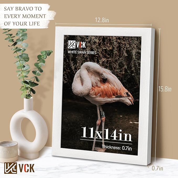 VCK 11x14 Picture Frame Set of 4 - White, Gallery-Quality Wood Poster Frames, 1.1-Inch Wide Border, Polished Plexiglass, Vertical or Horizontal Wall & Tabletop Display for Photo/Art/Prints, White