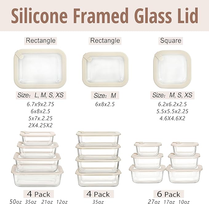 Urban Green Glass Food Storage Containers with Glass Lids, Microwave Safe Food Container Set, Airtight Meal Prep Containers, LeakProof, 100% Plastic Free, 6 Pack