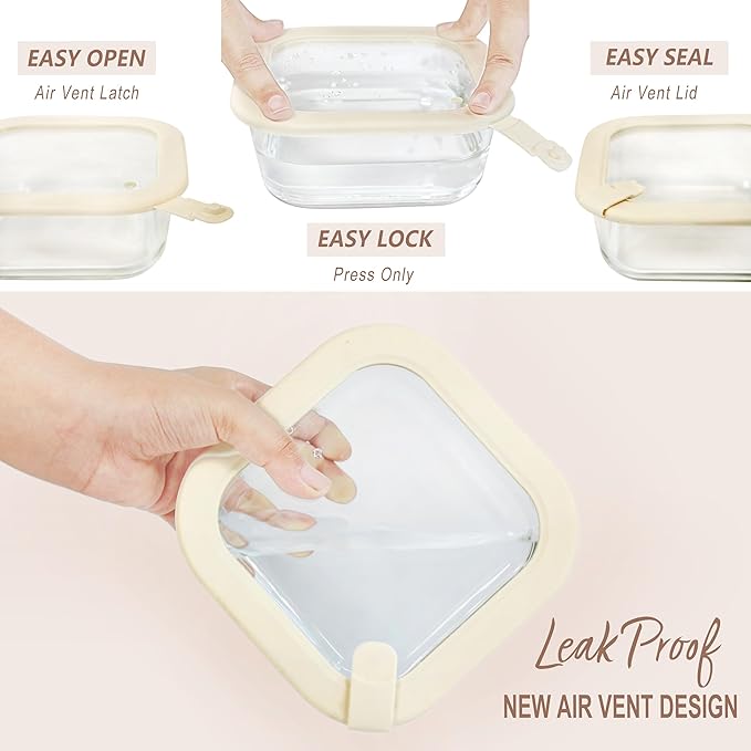 Urban Green Glass Food Storage Containers with Glass Lids, Microwave Safe Food Container Set, Aitight Meal Prep Container Set, LeakProof, 100% Plastic Free, 4 Pack