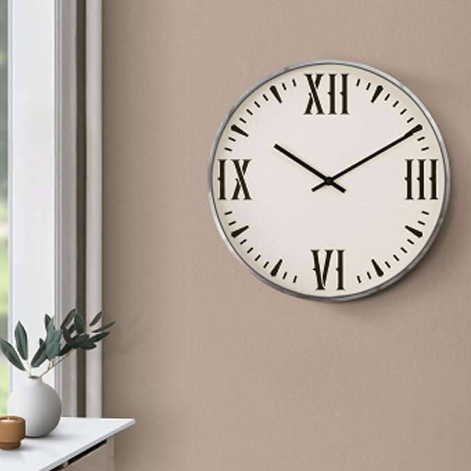 20 Inch Retro Decorative Wall Clocks, Silent Non-Ticking Battery Operated White Vintage Clock with Large Numbers, Easy to Read Kitchen Living Room, Bathroom and Office,Beige
