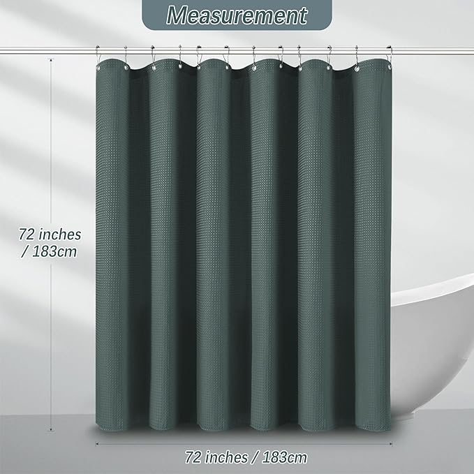 Elegant Stormy Weather Fabric Shower Curtain - Waffle Textured Heavy Duty Cloth Curtains for Bathroom, 256GSM Hotel Spa Luxury Weighted Polyester Bath Curtain Set with 12 Hooks 72Wx72H