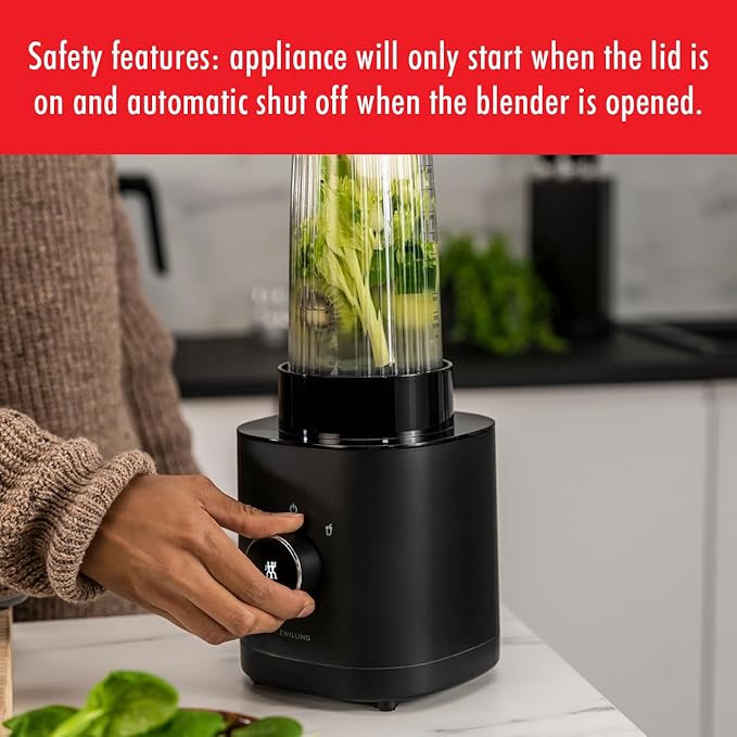 ZWILLING Enfinigy Personal Blender, Piranha Teeth Cross Blade for Ultimate Blending, Smoothies, Shakes and More, 20 fl oz Breakproof Travel Cup with Lid, BPA Free, Black