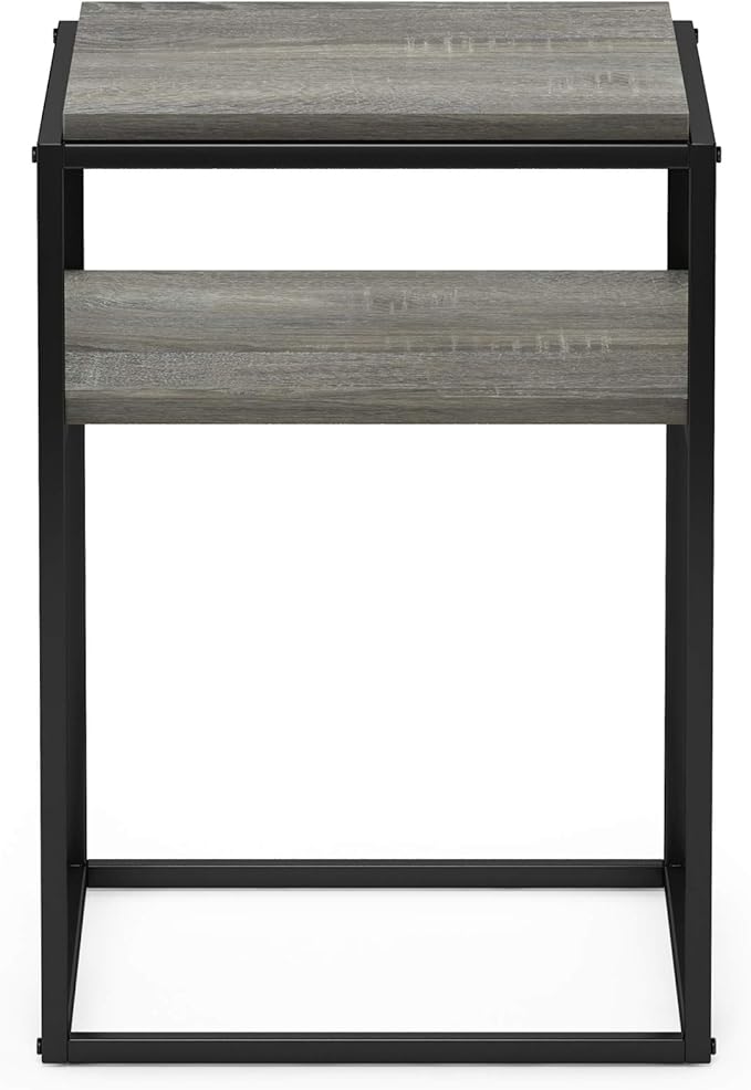 Furinno Simplistic End Side Night Stand/Bedside Table with Stainless Steel Tubes, Stackable Metal Frame, French Oak Grey