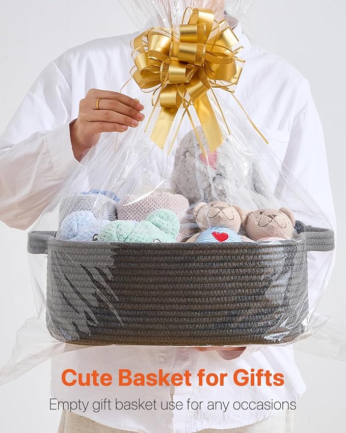 KALLAX Small Woven Basket, 14 x 10 x 5.6 Inches, Small Storage Baskets for Organizing, Gift Baskets Empty, Cute Rope Shelf Closet Storage Bins for Shelves, Dog Toy Basket, Dark Grey