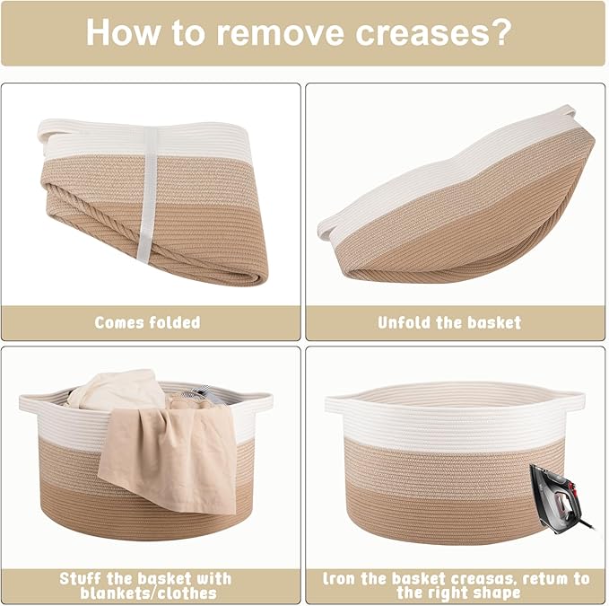 OIAHOMY Extra Large Storage Basket, 23" x 13" Woven Blanket Storage for Living Room, Round Laundry Basket for Pillow-Gardient Light Brown