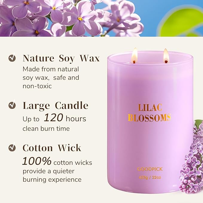 Goodpick Lilac Scented Candle, Mothers Day Soy Wax Candle, 22oz Long Lasting 120H for Home Scented, Gifts for Women