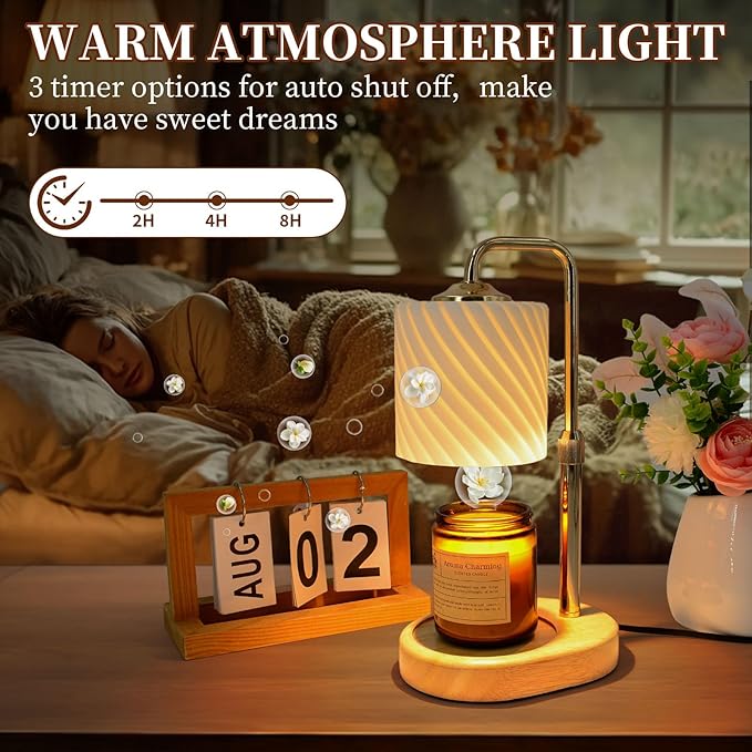 Candle Warmer Lamp with Timer Dimmable, New Adjustable Height Frosted Glass Texture Wax Melt Warmer Lamps for Scented Jar Candles, Gifts for Women Mom, Home Decor Table Lights