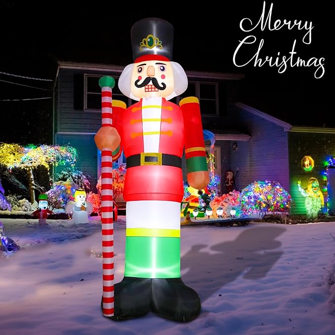 Bshine Giant Christmas Inflatable Outdoor Decorations, 12FT Nutcracker Soldier Christmas Blower Up with Lighted Holiday Large Yard Inflatables Decorations for Xmas Home Garden Lawn Decorations