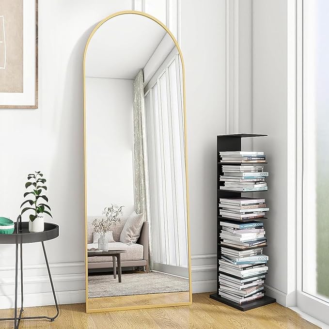 OGCAU Floor Mirror Full Length, 56"x20" Arched-Top Full Body Mirror, Hanging or Leaning, Standing, Wall Mirror with Aluminum Frame for Bedroom Living Room, Gold