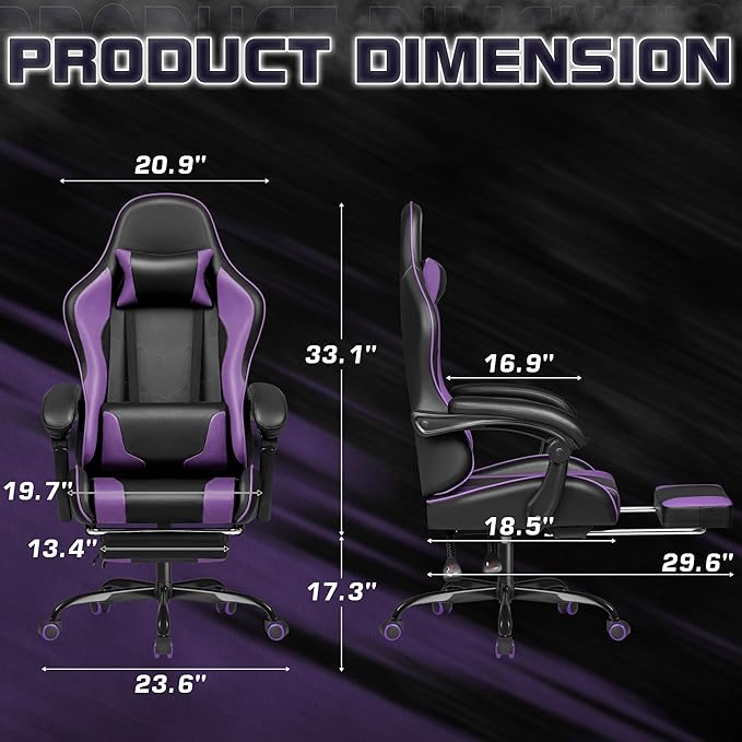 Homall Gaming Chair, Video Game Chair with Footrest and Massage Lumbar Support, Ergonomic Computer Chair Height Adjustable with Swivel Seat and Headrest (Purple)