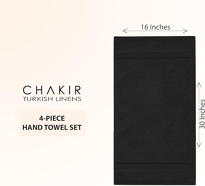 Chakir Turkish Linens Premium Cotton Absorbent Turkish Towels (Hand Towel - 4 Piece Black)