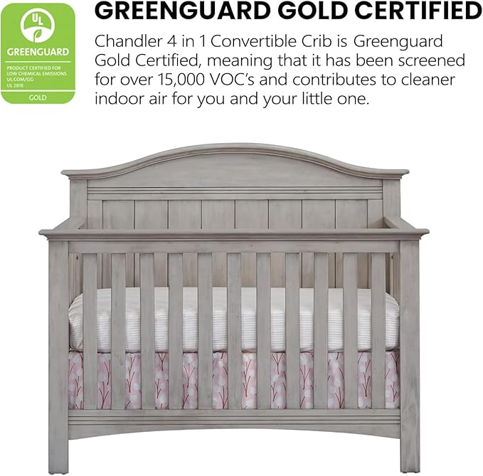 Soho Baby Chandler Premium 4-in-1 Convertible Crib, Stone Wash, GreenGuard Gold Certified