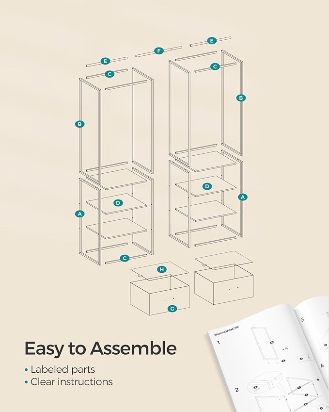 SONGMICS Clothes Rack, 70.9 Inch Wardrobe Freestanding Closet, Heavy Duty Garment Rack with 1 Extendable Hanging Rod, 2 Drawers and 4 Shelves, for Bedroom, Space-Saving, Rustic Brown URGR003B01