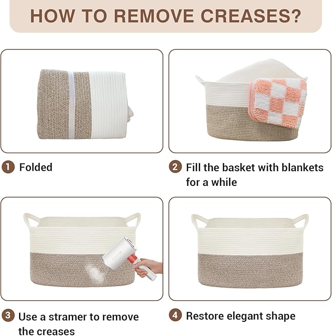 Large Laundry Hamper Blanket Basket,21.6''×14.9''×19.6'' Cotton Rope Woven Laundry Basket for Organizing, Rectangle Toy Basket for Living Room, Bedroom