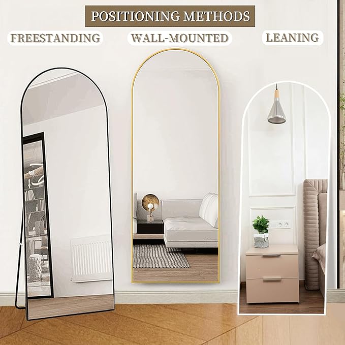 OGCAU Floor Mirror Full Length, 56"x20" Arched-Top Full Body Mirror, Hanging or Leaning, Standing, Wall Mirror with Aluminum Frame for Bedroom Living Room, Gold