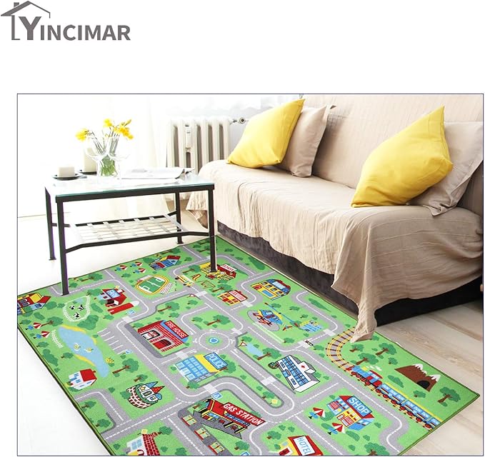 Yincimar Kids Carpet Playmat Rug, 5' x 6'6" Extra Large City Life Educational Car Rug for Baby Toddler Boy Bedroom Playroom