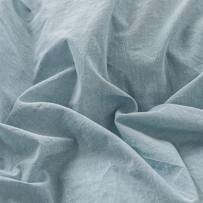 FACE TWO FACE Bedding Duvet Cover Set 3 Pieces 100% Washed Cotton Duvet Cover Linen Like Textured Breathable Durable Soft Comfy (California King, Light Blue)