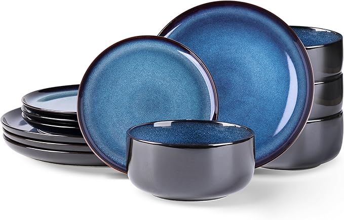 LERATIO Ceramic Dinnerware Sets for 4,12 Pieces Poreclain Plates and Bowls Sets,Scratch Resistant Dishes,Dishwasher & Microwave Safe,Oven Safe Dishes Set,Service for 4 - Blue