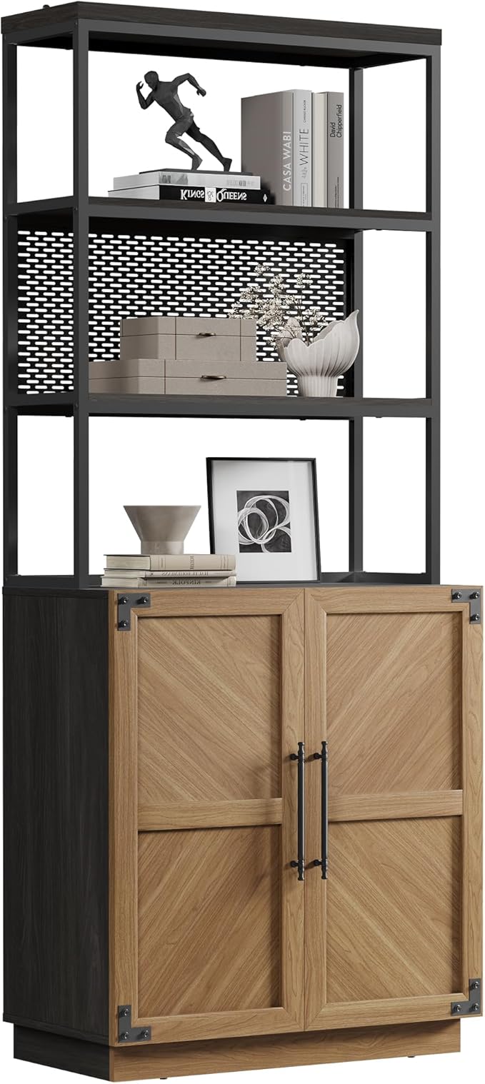 SICOTAS Book Shelf 5 Tier Bookcases - 75.3” Tall Bookshelves with Storage, Large Modern Freestanding Display Cabinet Farmhouse Book Case for Living Room, Home Office, Dining Room, Kitchen