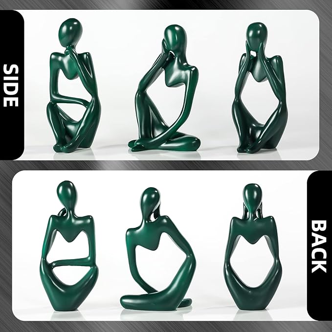 Thinker Statue Gold Decor Abstract Art Sculpture, Golden Resin Collectible Figurines for Home Living Room Office Shelf Decoration,Great Gift Ideas (Green)