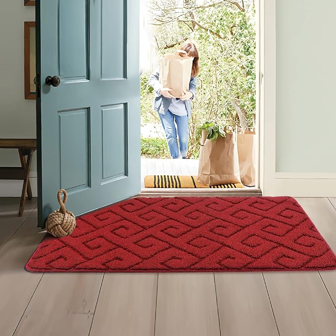 Walensee Indoor Doormat, Front Door Mat for Entrance (36"x59" Red) Machine Washable Entryway Rug, Non Slip Trapper Door Rugs Absorbent Dirt Low Profile Shoes Scraper Inside Floor Mats for Entry