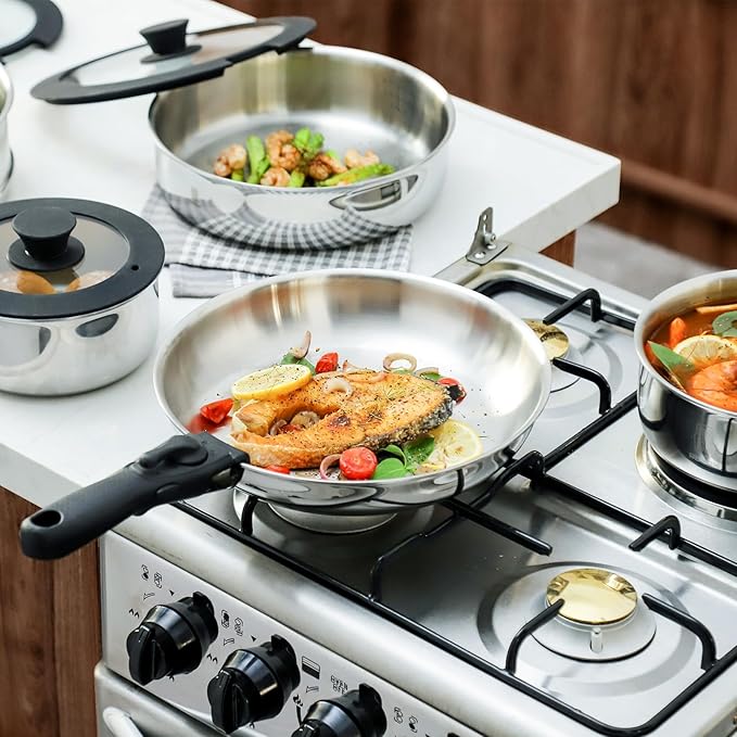 ROYDX 3-Ply Pots and Pans Set,18/10 Stainless Steel Cookware Set with Detachable Handles,PFOA Free, Frying Pan,Saucepans with Lid for All Stoves, Dishwasher and Oven Safe, Camping